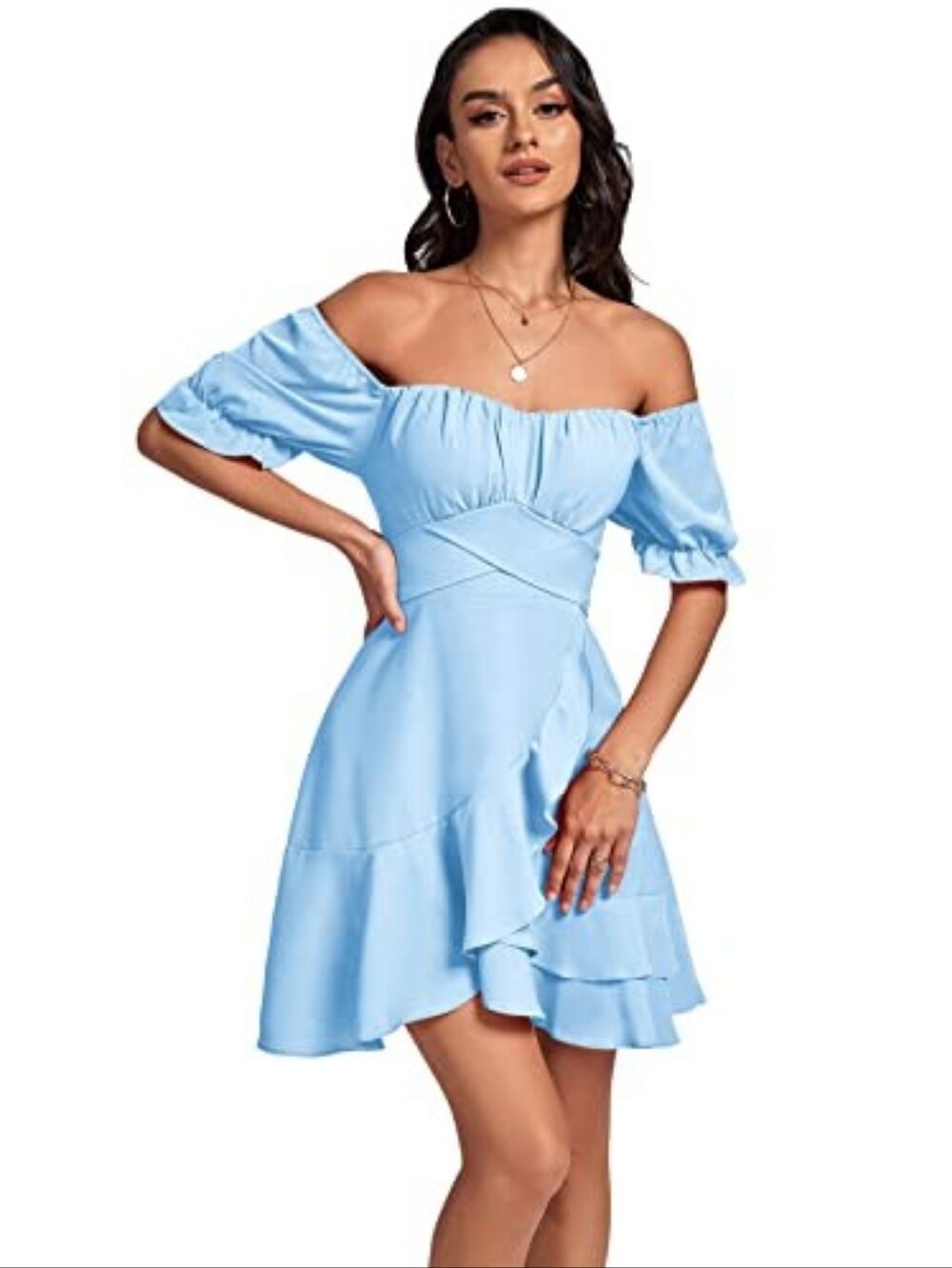 NWOT Ruffled Midi Dress Lyaner Size XL Puff Sleeves Tie Back Asymmetrical